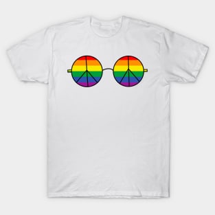 Rainbow gay pride flag peace sign sunglasses T-Shirt